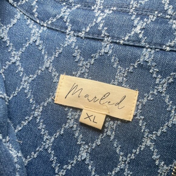Marled Blue Cropped Denim Jacket XL Zip Front Geometric Pattern - Picture 3 of 5
